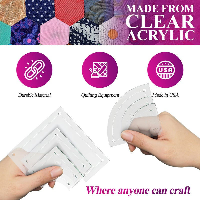 LaserThing Drunkards Path Quilting Acrylic Template Set, 3", 2", 1.5" with 1/4" Seam Allowance - 6 Piece Set - Image 5